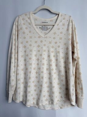 Torrid Cream Geo Print Long Sleeve Tee  Soft Classic Fit Top 0X